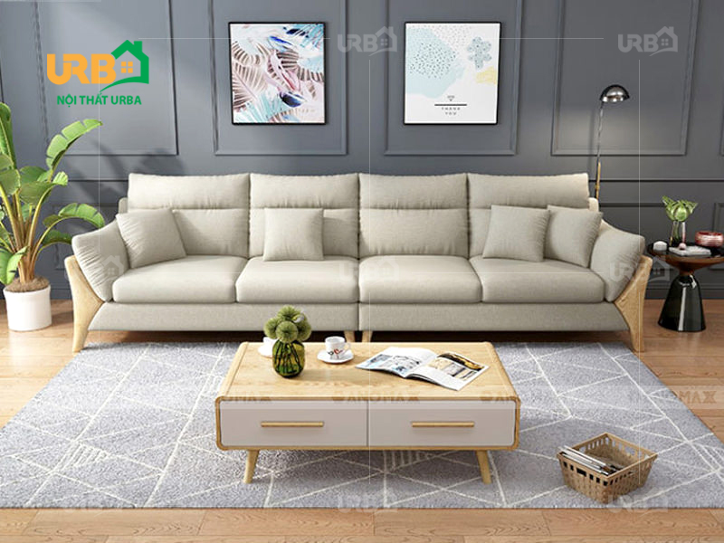 Một gợi ý cho phòng khách nhỏ nhất là gia đình trẻ với bộ sofa văng 1380. Gam màu sáng kết hợp khéo léo với các chi tiết bằng gỗ để bộ ghế trở nên thân thiện mang lại sự ấm cúng cho phòng khách.